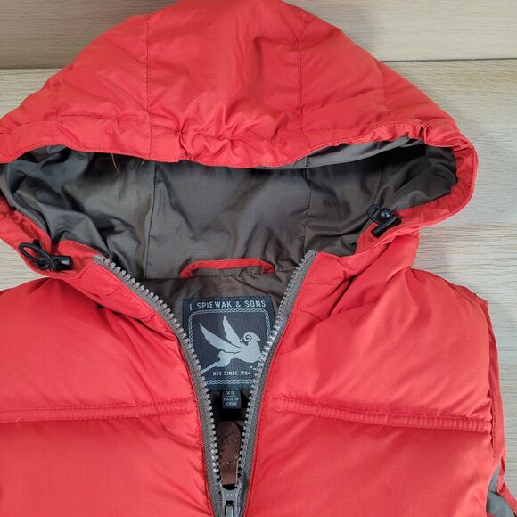 Duck Down Puffer Vest I. Spiewak & Sons Hooded Size XS Red Brown Full Zip Vtg - Picture 2 of 10